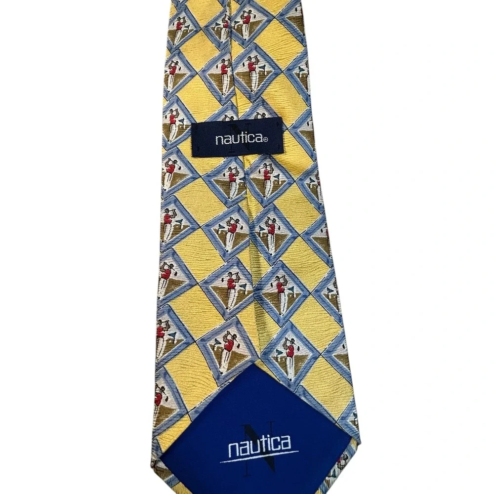 Nautica Mens Silk Golf Print Tie Yellow‎ Blue